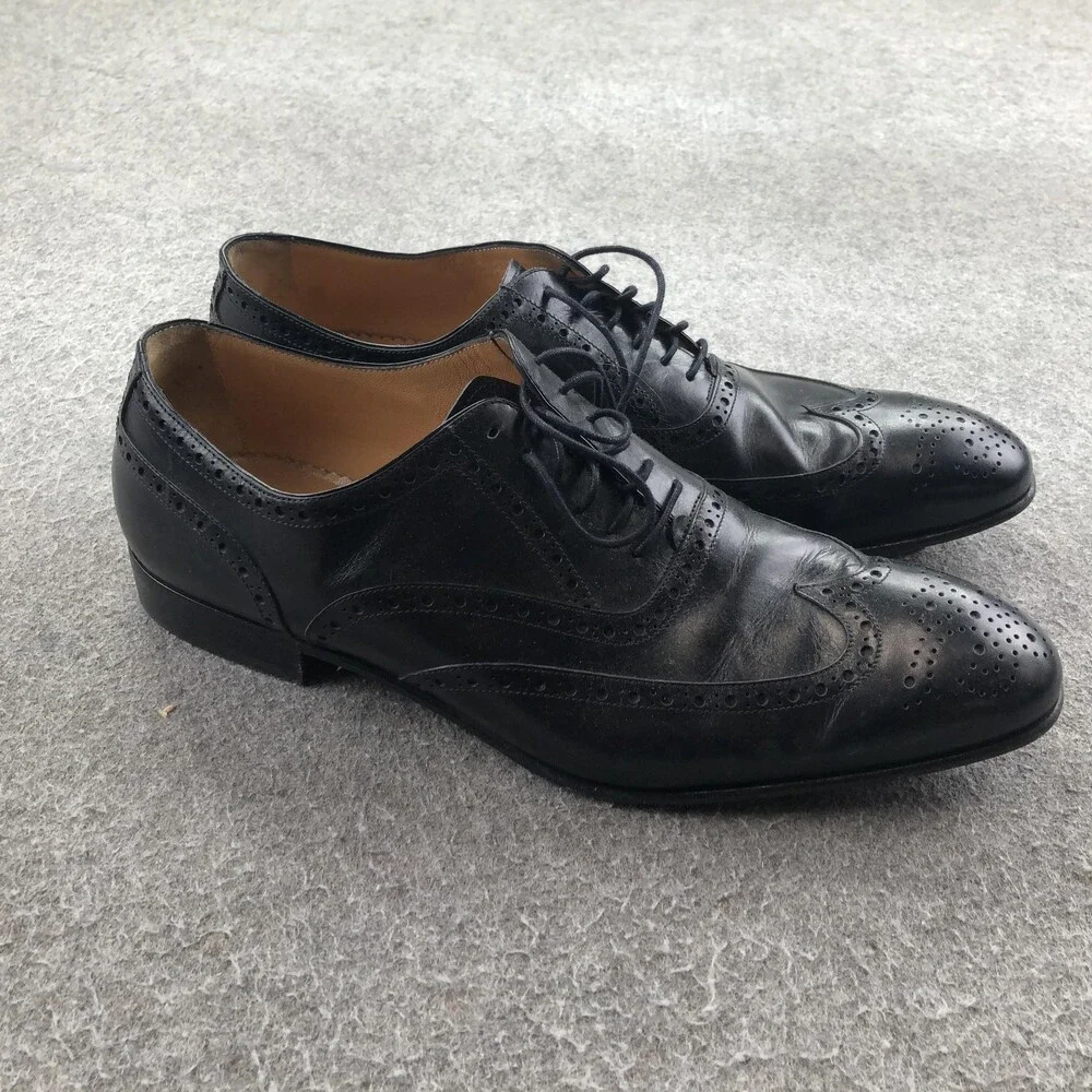 Brooks Brothers Dress Shoes Mens 11 Black Leather Wingtip Oxford Lace Up Italy